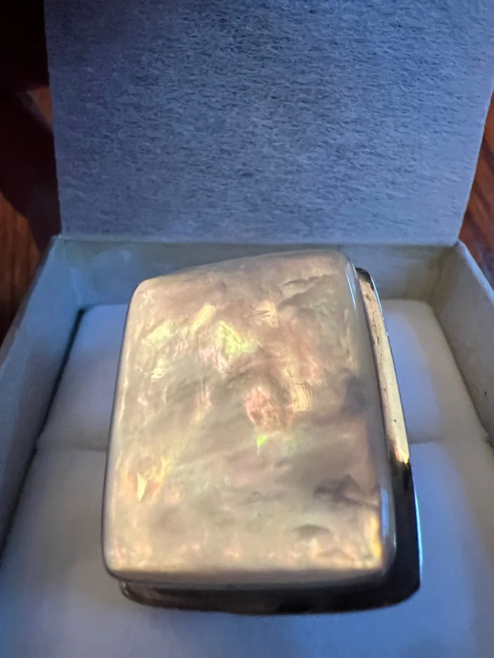 Silver Ring with Large Beautiful White Rectangular Stone - Picture 2 of 11